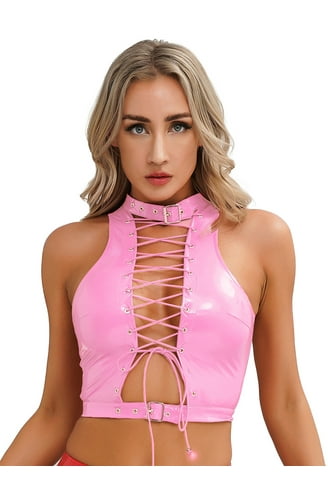 トップス lace up cropped tops Remidoo Women's Sexy Lace Up Crop Top Short Sleeve Cropped T