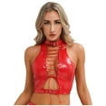 thumbnail image 1 of Sxiwei Women's Shiny Leather Front Lace Up Crop Top Gothic Music Festival Vest Top Red 4XL, 1 of 6