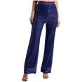 thumbnail image 1 of Sxiwei Women's Sparkly Metallic Wide Leg Pants High Waist Dance Loose Long Trousers Clubwear Navy Blue XL, 1 of 3