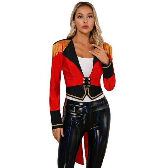 Sxiwei Women's Steampunk Gothic Jacket Vintage Victorian Halloween Tailcoat Deep V Neck Outerwear Red S