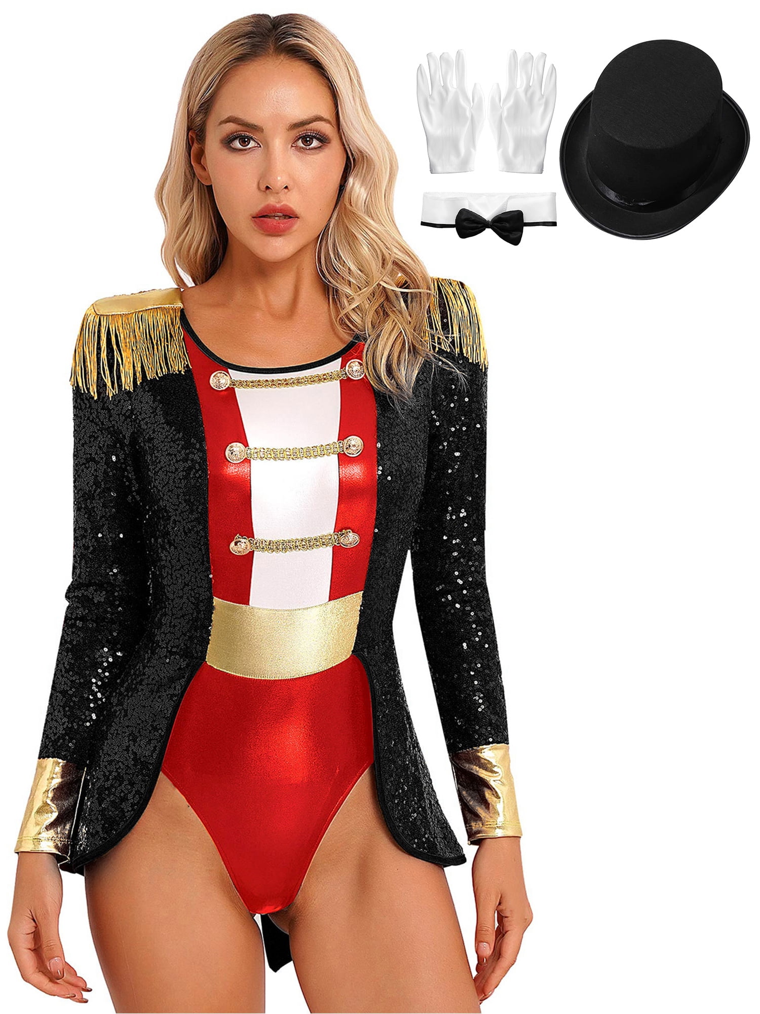Sxiwei Women's Tassels Bodysuit Ringmaster Costume Circus Showman Lion ...