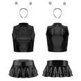 thumbnail image 1 of Sxiwei Womens 3 Piece Shiny Metallic Astronaut Cosplay Costume Latex Crop Top Skirts with Headband Black L, 1 of 6