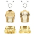 thumbnail image 1 of Sxiwei Womens 3 Piece Shiny Metallic Astronaut Cosplay Costume Latex Crop Top Skirts with Headband Gold S, 1 of 6