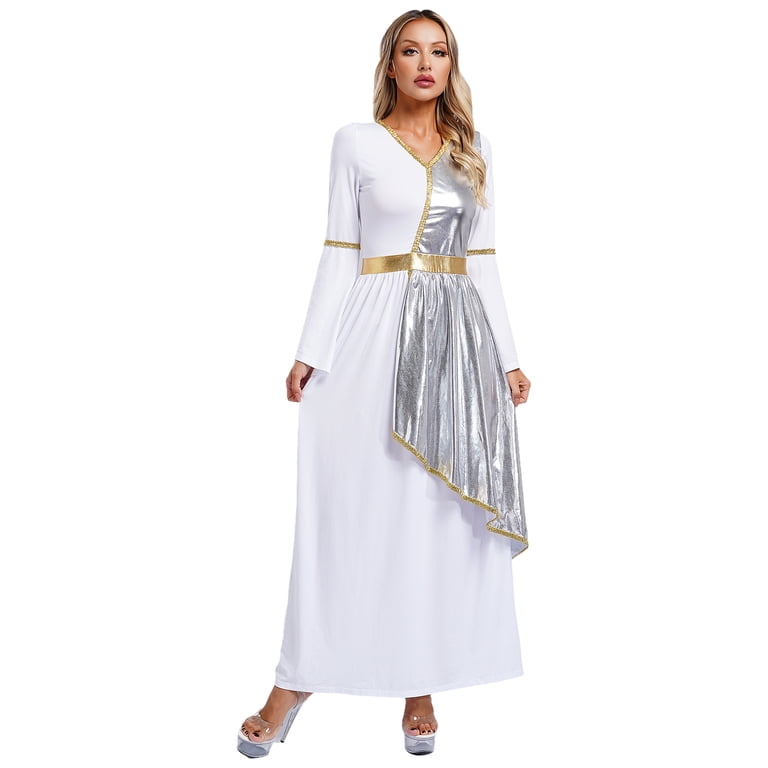 knee length dresses for ladies Girls Greek Goddess Athena Dress Headband 2Pcs Pieces Set Greece Grecian  Roman Toga Costume Outfits Suit for Kids Little Children Halloween Fancy  Dress Up 3-10 Years  IKALI COSTUME