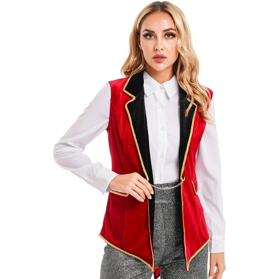 Sxiwei Womens Ringleader Costumes Circus Lion Trainer Showman Tailcoat Jacket with Two Flap Pockets Red XXL