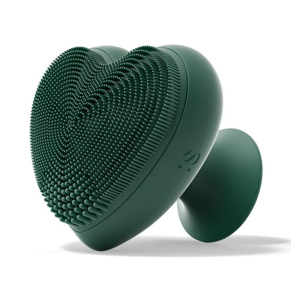 Sxnse Heart Silicone Face Scrubber - Vibrating Facial Cleansing for Pores, Acne & Makeup Removal, Waterproof Electric Face Exfoliator for Sensitive Skin, USB-C Rechargeable, Travel Lock (Forest) C80