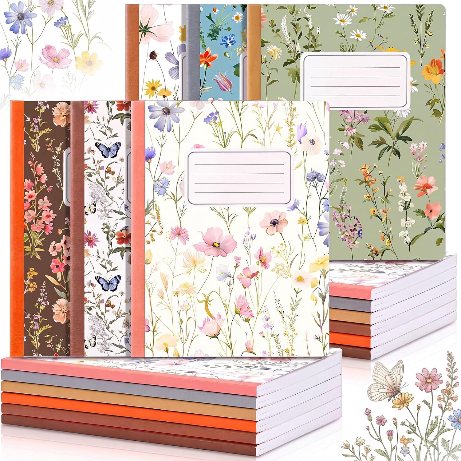Sxpopstore 12 Floral Composition Notebooks with College Ruled Notebook ...