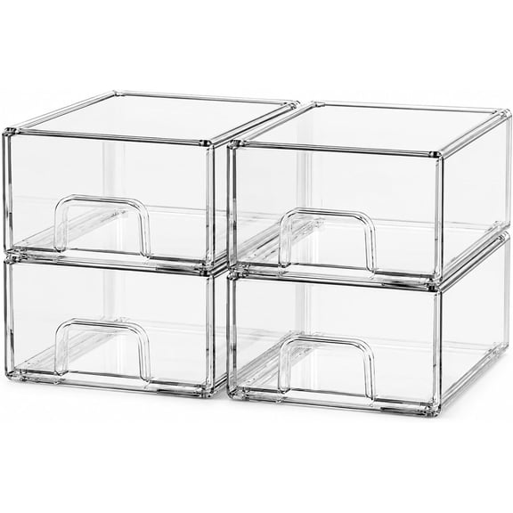 Sxpopstore 2-Tier Stackable Storage Drawers, Clear Plastic Organizers 2 Pack, Clear