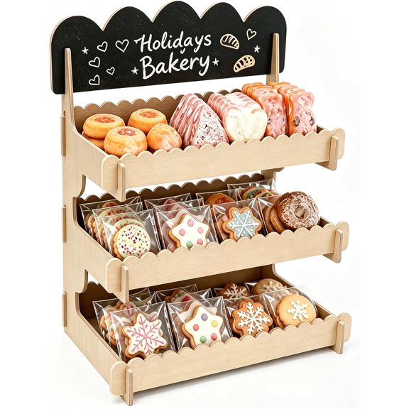 Sxpopstore 3-Tier Cookie Display with Stand for Market Booths, Craft Natural