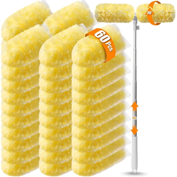 Sxpopstore 60 Count 360 Heavy Duty Duster Refills with Extendable Handle 6 Ft, Yellow