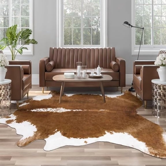 Sxpopstore Arogan Faux Cowhide Rug with Brown Cow Print Large Animal Area 2 Ft, Brown