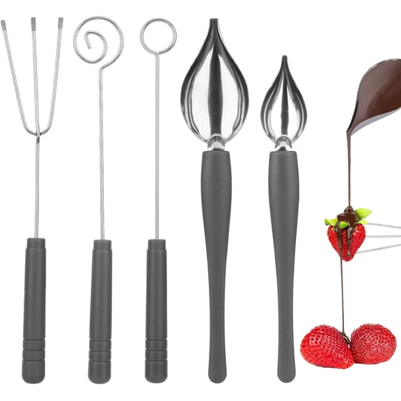 Sxpopstore Chocolate Dipping Tool Set with Drawing Decorating Spoon3pcs 2Pcs, Silvergrey