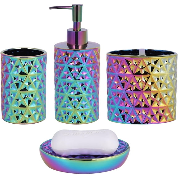 Sxpopstore Colorful Bathroom Accessories Set , Lotion Soap Dispenser 4 Pcs, Colorful