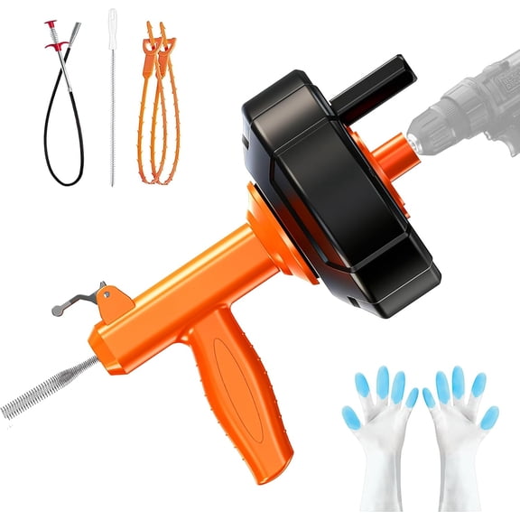 Sxpopstore Drain Snake, Auto Feed Plumbing Snake with Drill Orange