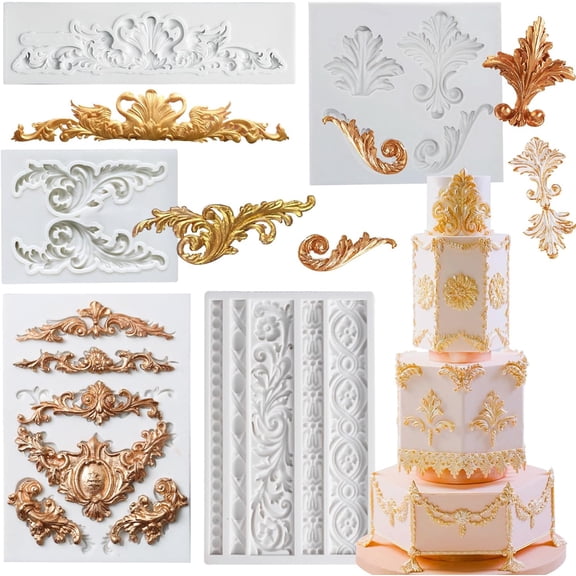 Sxpopstore Growtail Baroque Fondant Border Mold 5Pcs, Baroque