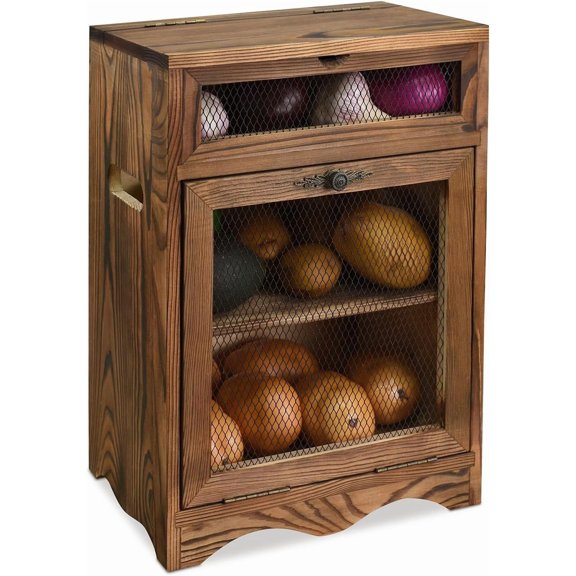 Sxpopstore Ikee Design Assemble Wooden Countertop Potato and Onion Storage Bin 11.8, Rustic Brown, 2 Door