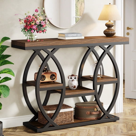 Sxpopstore Little Tree 39.4" Console Table with Industrial 4 and Tier Sofa Table Brown