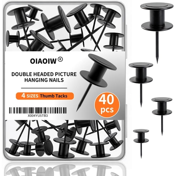 Sxpopstore Nails for Hanging Pictures Heavy Duty Thumb Tacks for Wall Push Pins Strong Black Metal Wall Tacks for Wood Picture Hanging Hooks