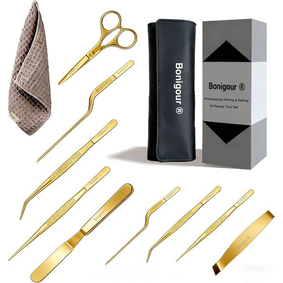 Sxpopstore Pastry Chef'S Plating Tools Culinary Set Professional Pastry Chef Plating Utensils Spatula 10 Piece, Gold