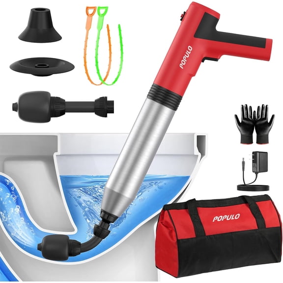 Sxpopstore Populo Electric Toilet Plunger with Air Powered Toilet Clog Remover Black