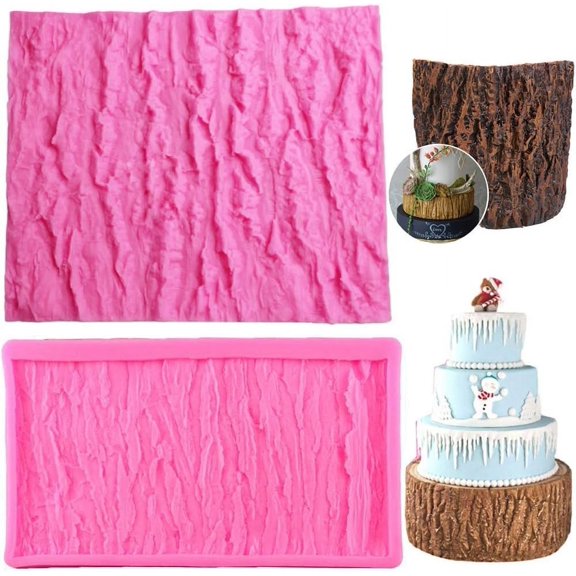 Sxpopstore Set of 2 Tree Bark Cake Fondant Mold Tree Stump Fondant Impression Texture Mat Pink