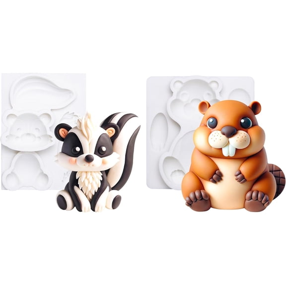 Sxpopstore Skunks Beavers Woodland Animal Fondant Silicone Molds Cake Topper 4.7 Inches and 3.5 Inches Tall