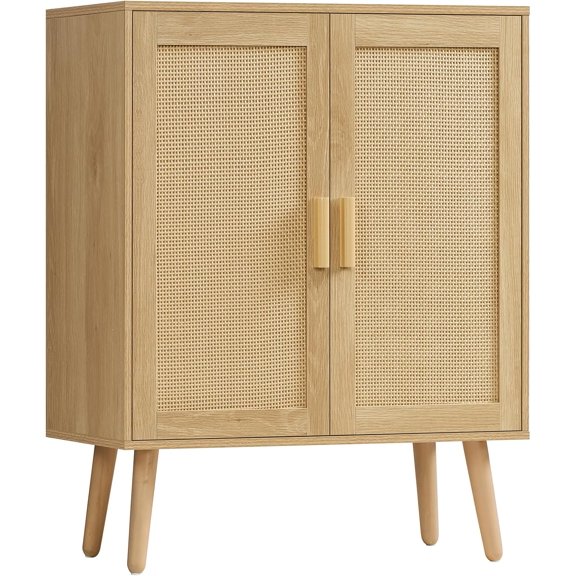 Sxpopstore Storage Cabinet with 2 Shelves with Rattan Cabinet with 2 Doors and 150 Pounds, Natural, 2 Doors