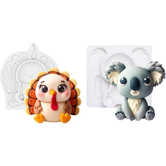 Sxpopstore Turkey Farm Animals Koala Woodland Animal Fondant Silicone Molds Cake Topper 3 Inches and 2.9 Inches Tall