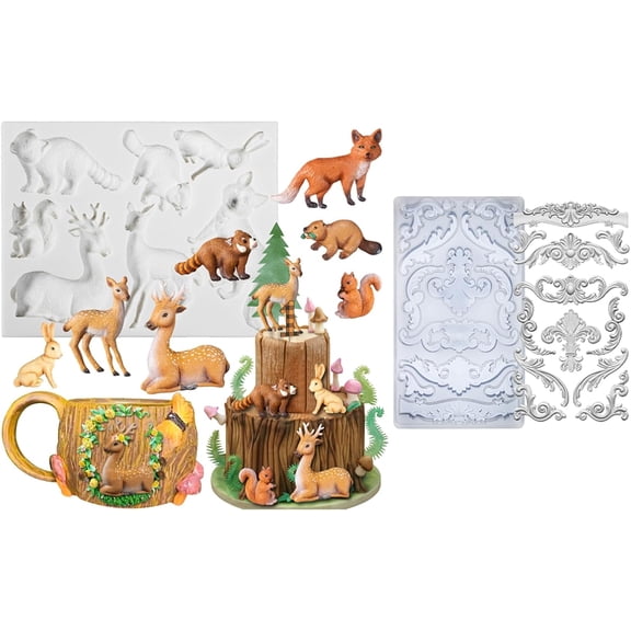 Sxpopstore Woodland Animal Fondant Silicone Mold Scrollworks Mold for Polyclay Air Dry Clay Plaster
