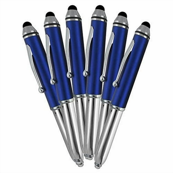 SyPen Stylus Pen for Touchscreen Devices, Tablets, iPads, iPhones, Multi-Function Capacitive Pen With LED Flashlight, Ballpoint Ink Pen, 3-In-1 Pen, 5PK, Blue