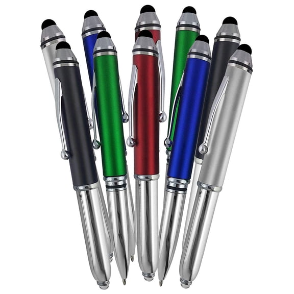 SyPen Stylus Pen for Touchscreen Devices, Tablets, iPads, iPhones, Multi-Function Capacitive Pen with LED Flashlight, Ballpoint Ink Pen, 3-in-1 Pen, Multi, 10PK