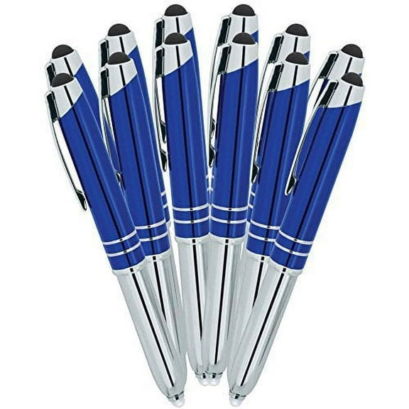 SyPen Stylus Pen for Touchscreen Devices, Tablets, iPads, iPhones, Multi-Function Capacitive Pen With LED Flashlight, Ballpoint Ink Pen, 3-In-1 Metal Pen, 12PK, Blue