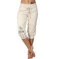 thumbnail image 1 of Elastic Waist Print Casual Pants Women Knee-Length Capris Loose Drawstring Joggers, 1 of 3