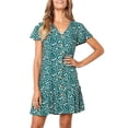 thumbnail image 1 of SySea Summer V-neck Women Print Casual Buttons Dress Loose Swing Short Mini Dress, 1 of 4