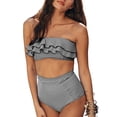 thumbnail image 1 of SySea Womens High Waisted Flounce Bandeau Bikini Set Striped Ruffle Strapless 2 Piece Bathing Suit Summer Swimwear, 1 of 2