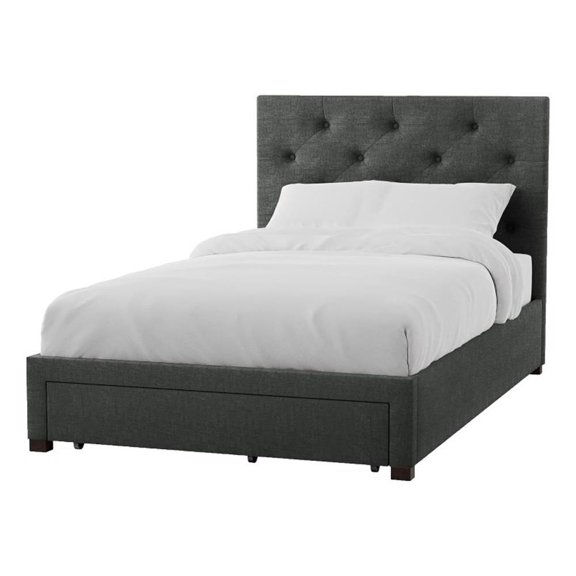 Sya Full Size Bed w Tufted Headboard-Underbed Storage-Dark Gray