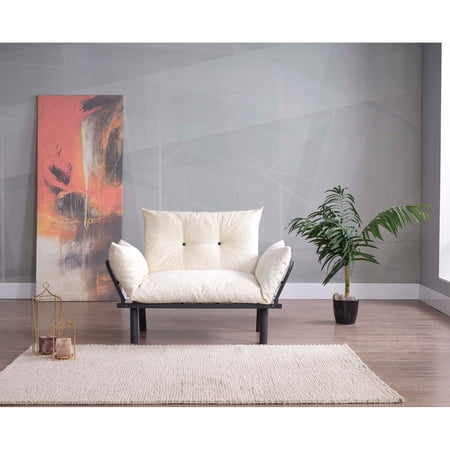 Syandra Extra Wide Modern, Metal Legs Button Loveseat Cream