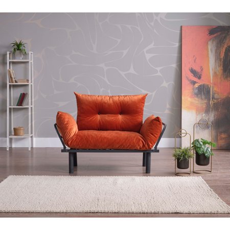 Syandra Extra Wide Modern, Metal Legs Button Loveseat Orange