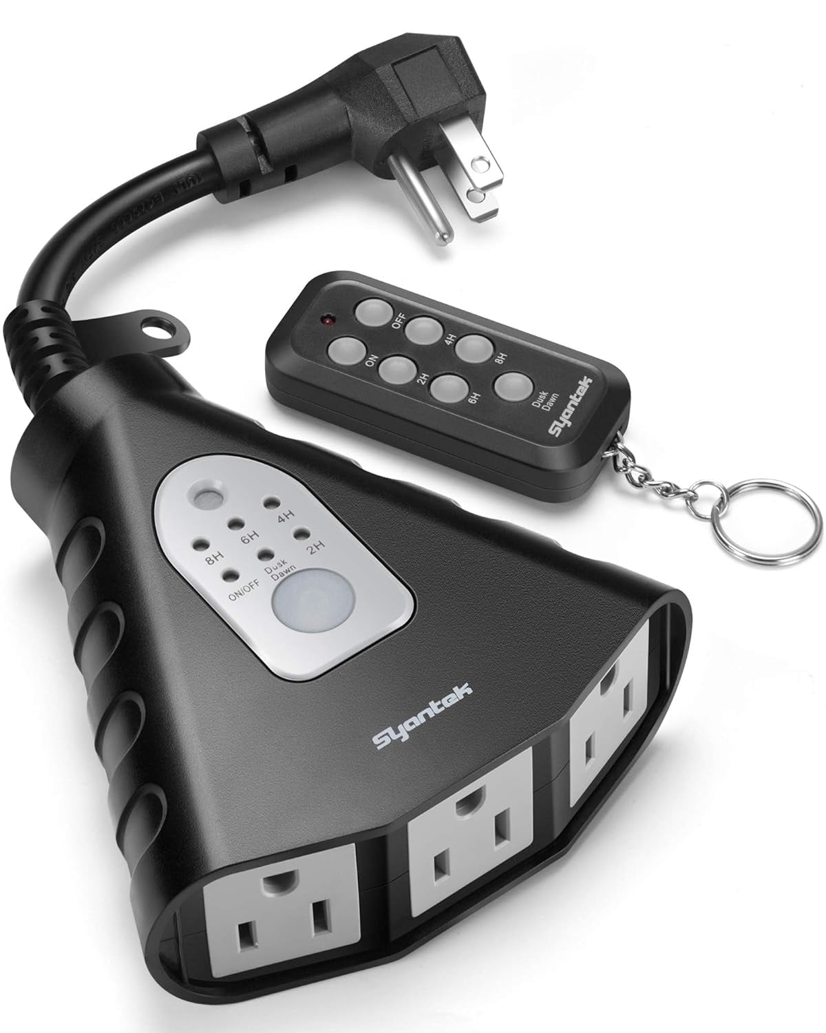 Syantek Outdoor Light Timer, Waterproof Remote Control Outlet with Dusk ...