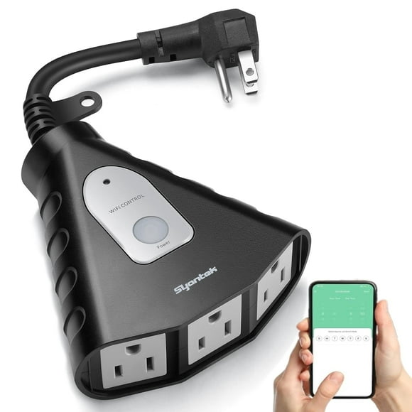 Syantek Outdoor WiFi Outlet, Smart Outdoor Plug with 3 Ground Outlets, Compatible with Amazon Alexa, Google Assistant, Remote Control Outdoor Light Timer Outlet Waterproof, FCC Certified