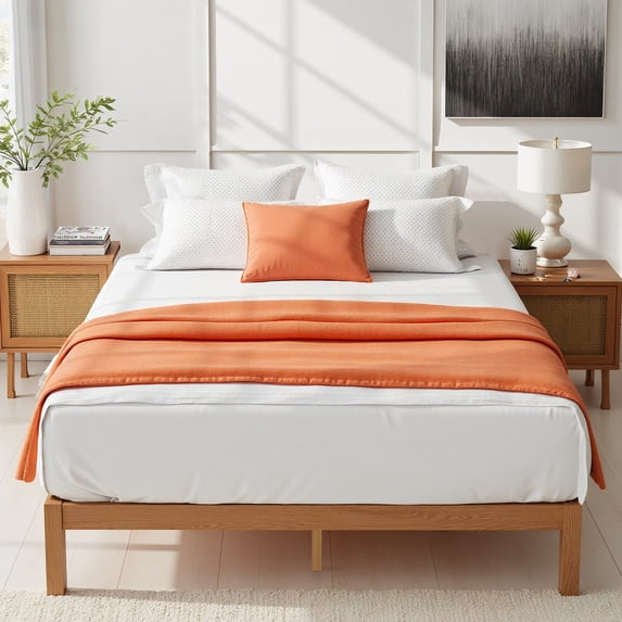 Sybels 12" King Size Wood Bed Frame, Natural Pine Platform with Slat Support, No Box Spring Required