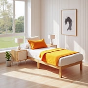 Sybels 12" Twin Size Wood Bed Frame, Natural Pine Platform with Slat Support, No Box Spring Required