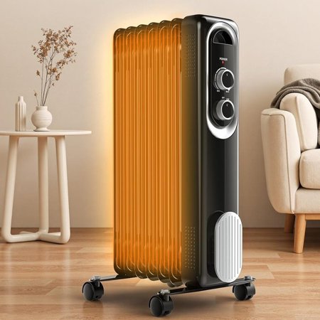 Sybels 1500W Adjustable Thermostat Oil Radiator Heater for Home, Portable, Black