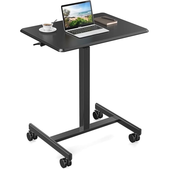 Sybels 19-Inch Small Standing Desk ,Lockable Rolling Laptop Desk, Portable Standing Computer Table on Wheels with Adjustable Height, for Home Office,Black
