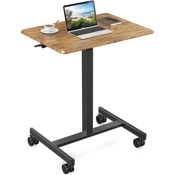 Sybels 19-Inch Small Standing Desk ,Lockable Rolling Laptop Desk, Portable Standing Computer Table on Wheels with Adjustable Height, for Home Office,Rust