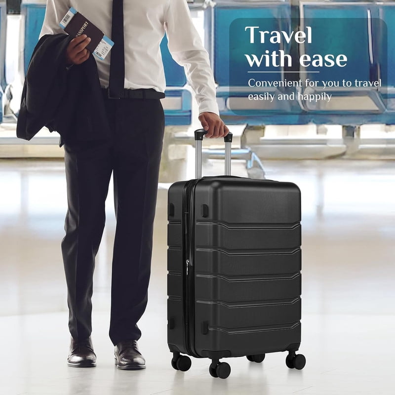 Sybels 20 Inch Carry On Luggage, Hard Shell Expandable Suitcase with TSA Lock and Double Spinner Wheels, Black
