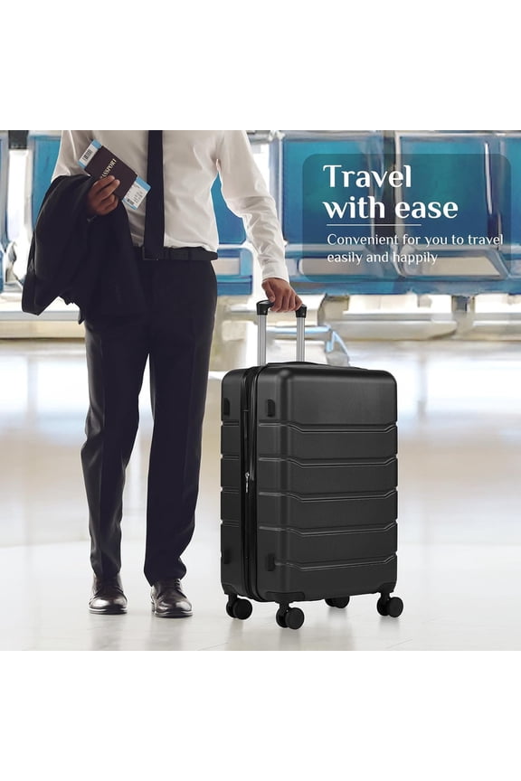 20 Inch Carry On Luggage, Hard Shell Expandable Suitcase with TSA Lock and Double Spinner Wheels, Black