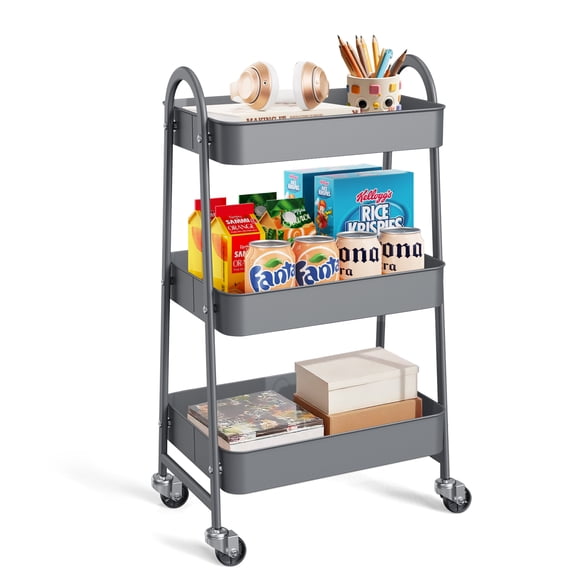 Sybels 3-Tier Rolling Cart with Locking Wheels, Heavy Duty Metal Utility Organizer for Kitchen, Bathroom & Office, Gary
