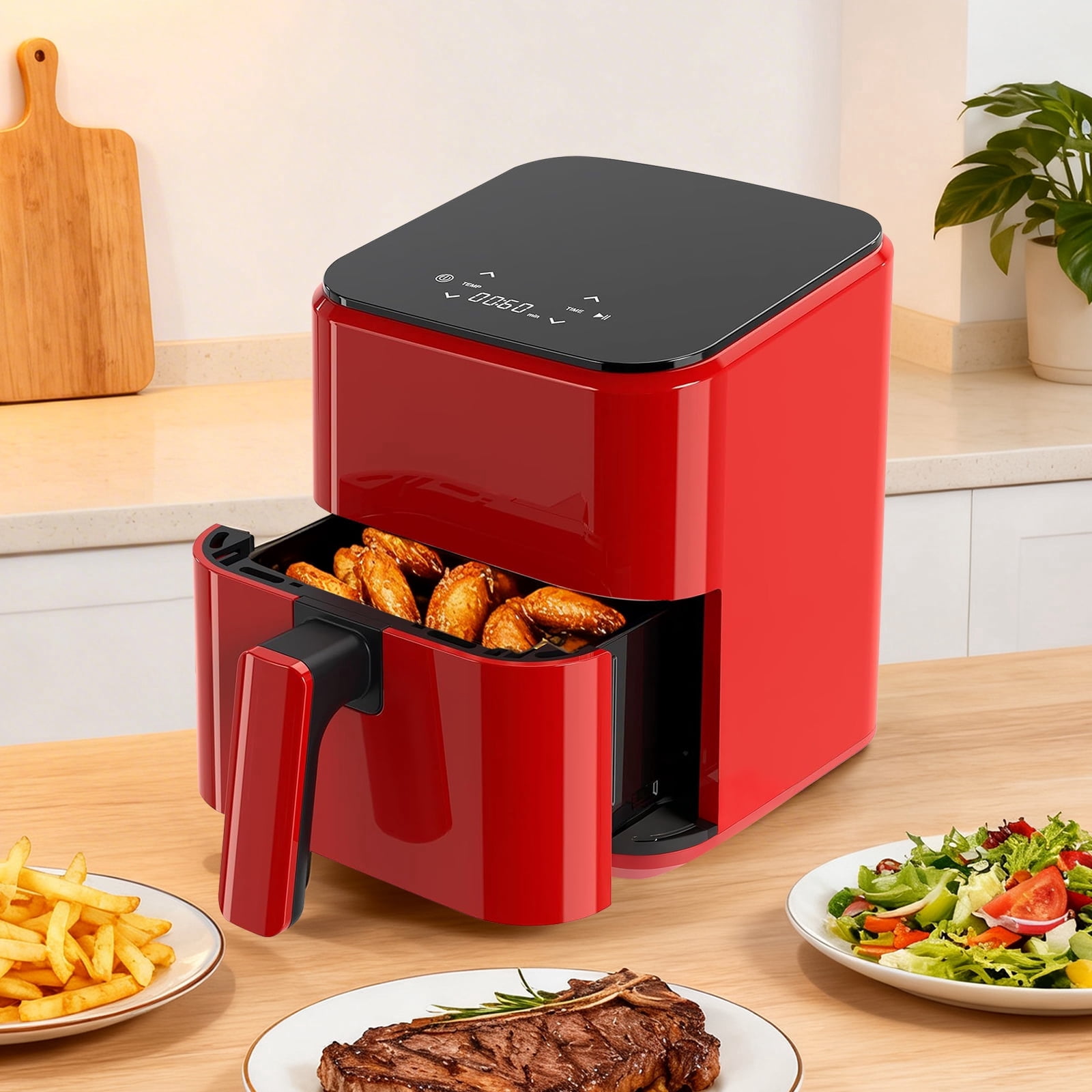 Sybels 3QT Small Air Fryer,Easy-Clean Digital Touch Panel, 400℉ Max Temp, Built-in Auto Shut-off, Nonstick Dishwasher-Safe Basket for Baking, Roasting, Broiling and Reheating, Red
