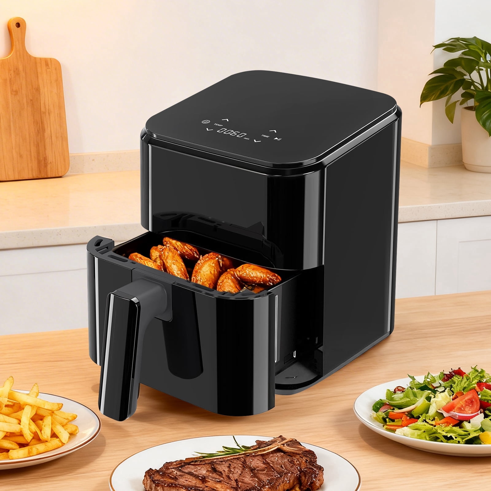 Sybels 3QT Small Air Fryer,Easy-Clean Digital Touch Panel, 400℉ Max Temp, Built-in Auto Shut-off, Nonstick Dishwasher-Safe Basket for Baking, Roasting, Broiling and Reheating, Black